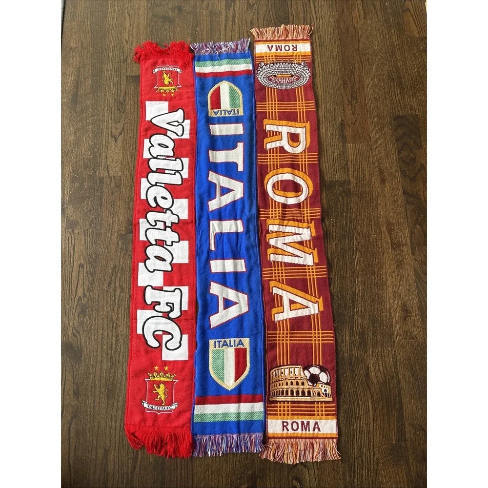 Soccer Scarfs‎ European Lot Of 3 Futbol Football Italy, Roma Valletta Fc